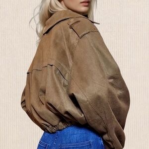 NWT Luxe Desert Sand Microfiber Bomber Jacket